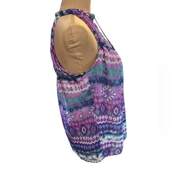 Anthropologie Adiva Purple Boho Pattern Halter Style Top Front Tie Lined Medium. - Picture 2 of 10